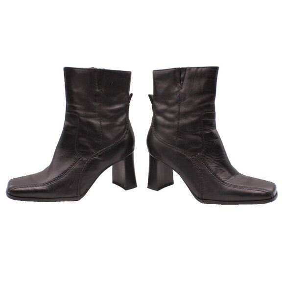 Apostrophe Nina Boots 7M Black Leather Square Toe Side Zip Above Ankle with Box - Picture 2 of 11
